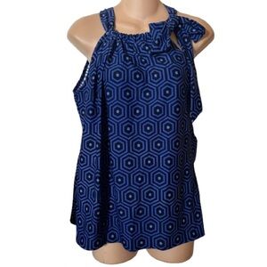 Jude Connally Navy and White Geometric‎ Top Sz S